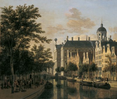 El Nieuwezijds Voorburgwal con el mercado de flores, Ámsterdam de Gerrit Adriaensz Berckheyde