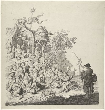 Grupo de gitanos en una posada con palomar de Gerrit Adriaensz. de Heer