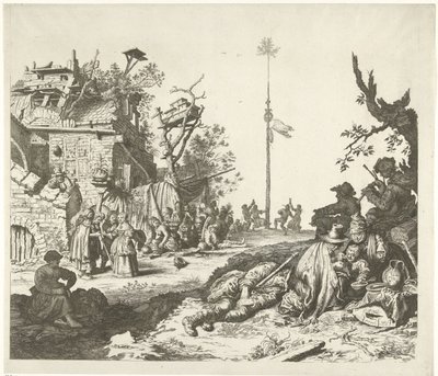 Familia gitana descansando frente a una posada en ruinas de Gerrit Adriaensz. de Heer