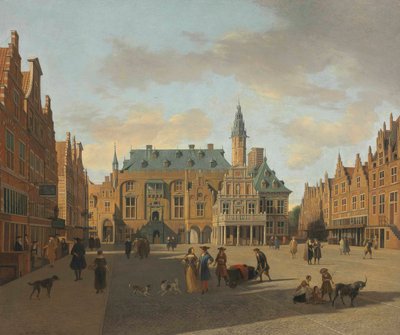 La Grote Markt y el Ayuntamiento de Haarlem, vistos desde el este de Gerrit Adriaenszoon Berckheyde