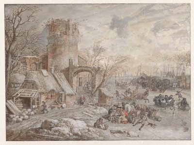 Paisaje invernal con entretenimiento de hielo de Gerrit Battem
