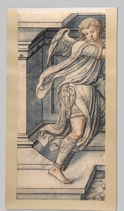 Ángel. Fragmentos de cartón para la vidriera de la fachada oeste de Joris van Egmond (obispo de Utrecht 1535-1559) para la iglesia de San Bavón, Haarlem de Gerrit Boels (workshop of)