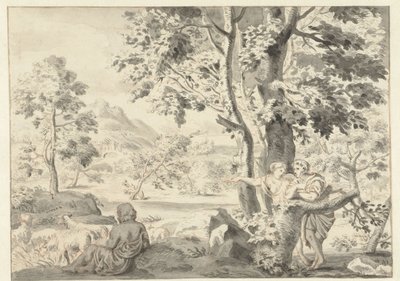 Paisaje boscoso con un pastor, un hombre y una mujer de Gerrit Grasdorp (possibly)