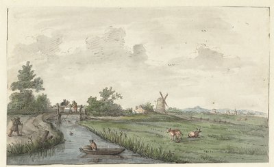 Paisaje con una zanja y un camino rural de Gerrit Grasdorp (possibly)