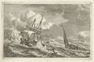 Barcos en peligro frente a una costa rocosa Varios barcos en el agua (título de la serie) de Gerrit Groenewegen