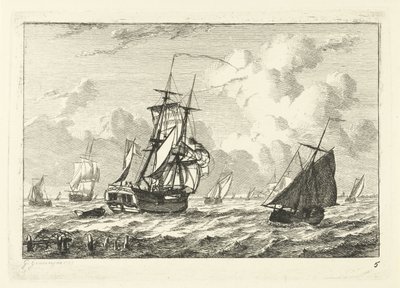 Varios veleros en aguas turbulentas Varios barcos en el agua (título de la serie) de Gerrit Groenewegen