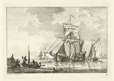 Cuatro veleros en aguas tranquilas Varios barcos en el agua (título de la serie) de Gerrit Groenewegen