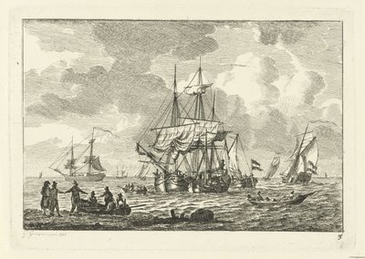 Seascape con tres maestros Varios barcos en el agua (título de la serie) de Gerrit Groenewegen