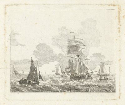 Veleros en aguas turbulentas Paisajes marinos con barcos (título de la serie) de Gerrit Groenewegen