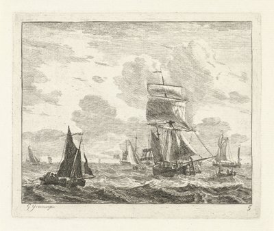 Veleros en aguas turbulentas Paisajes marinos con barcos (título de la serie) de Gerrit Groenewegen