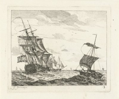 Veleros en mares turbulentos Paisajes marinos con barcos (título de la serie) de Gerrit Groenewegen