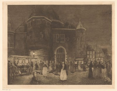 Mercado cerca del Waag en el Nieuwmarkt de Ámsterdam por la noche de Gerrit Haverkamp (signed by artist)