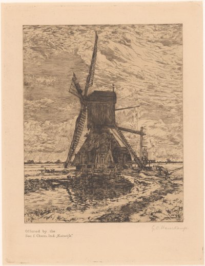 Molino en un paisaje llano de Gerrit Haverkamp (signed by artist)