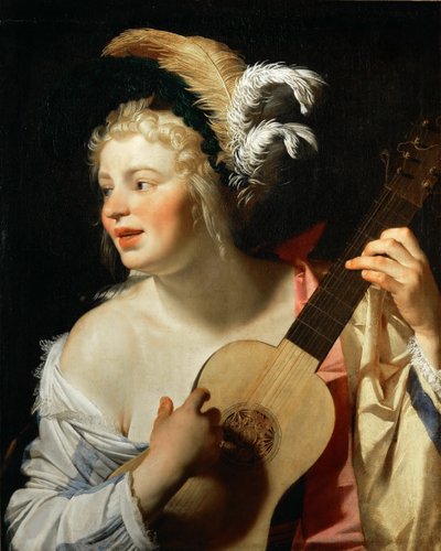 Mujer Tocando la Guitarra de Gerrit van Honthorst