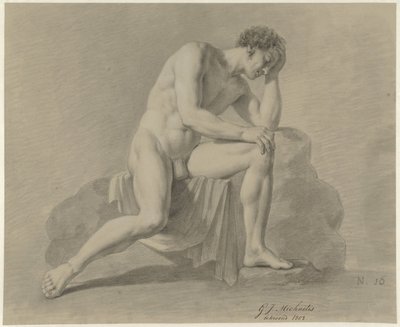 Hombre desnudo sentado, con la cabeza apoyada en el brazo izquierdo de Gerrit Jan Michaëlis