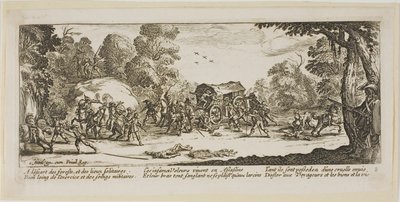 Ataque a un carruaje, lámina ocho de Las grandes miserias de la guerra de Gerrit Lucasz van Schagen