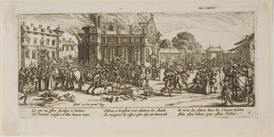 Destrucción de un convento, lámina seis de Las grandes miserias de la guerra de Gerrit Lucasz van Schagen