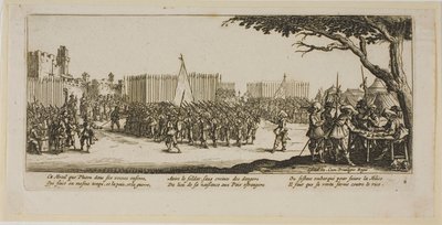 Reclutamiento de tropas, lámina dos de Las grandes miserias de la guerra de Gerrit Lucasz van Schagen