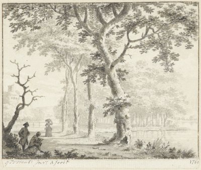 Árboles en el paseo marítimo y un dibujante. de Gerrit Toorenburgh