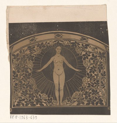 Diseño para el marco de un calendario para 1901 que muestra una mujer y flores de Gerrit Willem Dijsselhof