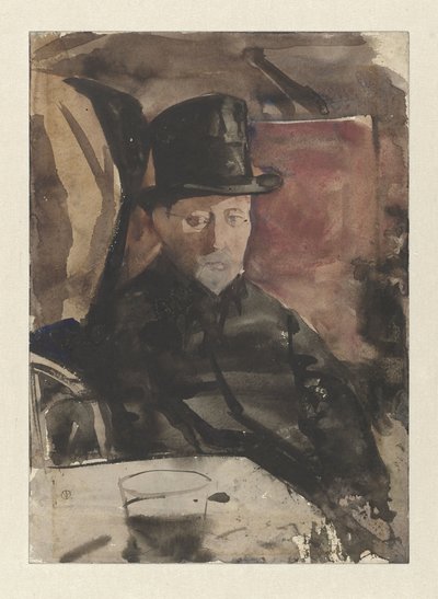 Hombre sentado con sombrero de copa en un café de Gerrit Willem Dijsselhof
