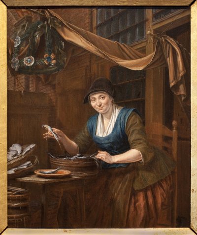 El pescadero. Pintura de Gerrit Zegelaar (1719-1794), óleo sobre madera, mediados del siglo XVIII. Museo de Bellas Artes de Angers. de Gerrit Zegelaar