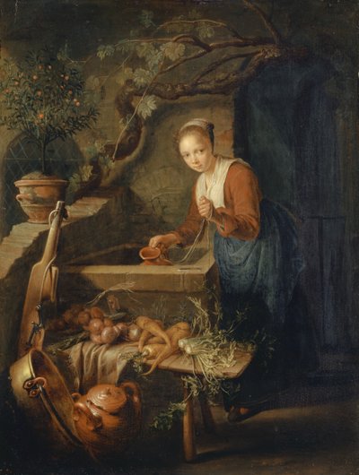 Sirvienta de cocina en el pozo, c.1650 de Gerrit Dou