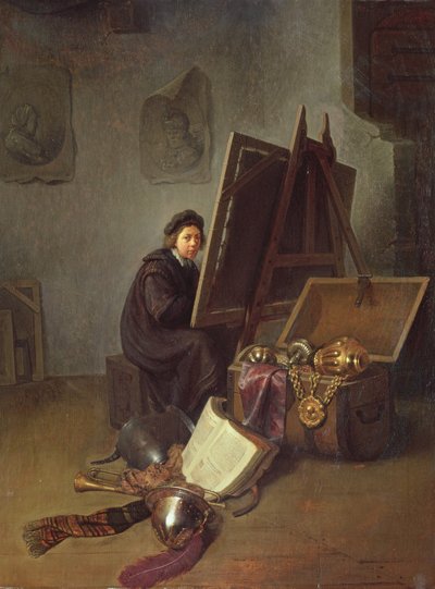 Retrato del artista en su caballete en su estudio de Gerrit Dou
