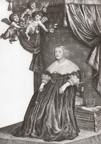 María de Médicis, reina de Francia. Retrato (grabado) de Gerrit van (after) Honthorst