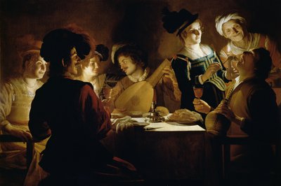 Un banquete con un jugador de laúd, c.1620 de Gerrit van Honthorst