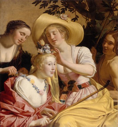 Una pastora adornada con flores de Gerrit van Honthorst