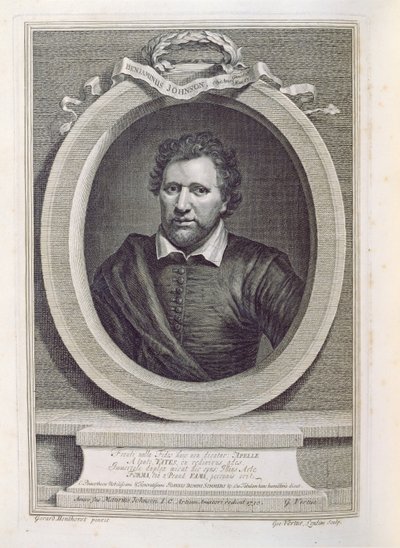 Ben Jonson (1573-1637), grabado por George Vertue, 1730 de Gerrit van Honthorst