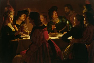 Escena de Banquete con una Pareja Joven Casada de Gerrit van Honthorst