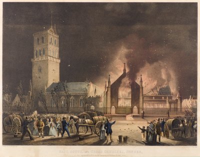 Iglesias del Este, del Sur y de la Cruz, Dundee, tal como aparecieron en el incendio del domingo 3 de enero de 1841, c.1841 (litografía) de Gershom Gourlay Cumming