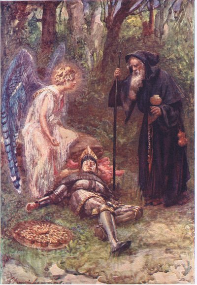 "Contemplad esta pesada visión, reverendo Sire", Cuentos de la Reina de las Hadas publicados por George Harrap and Company. de Gertrude E. Demain (after) Hammond