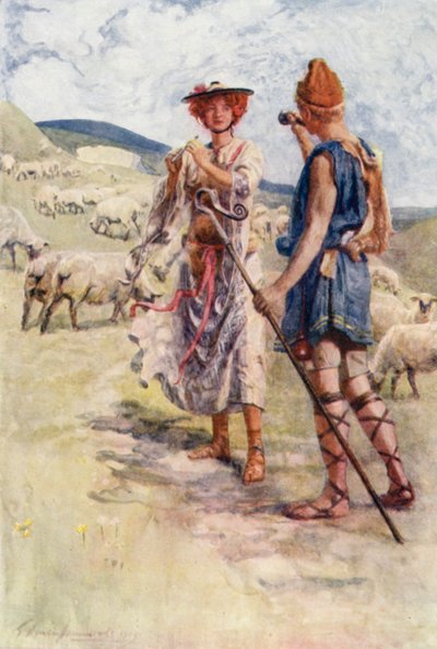 Calidore y Pastorella (litografía en color) de Gertrude E. Demain (after) Hammond