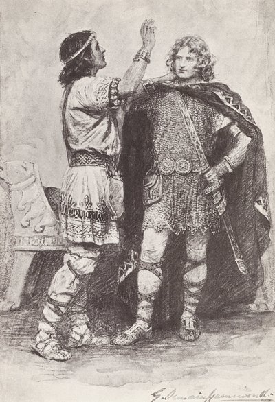Ilustración para La historia de Hereward, el campeón de Inglaterra (litografía) de Gertrude E. Demain (after) Hammond