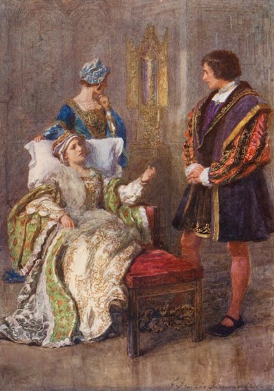 La obra de William Shakespeare Enrique VIII (litografía en color) de Gertrude E. Demain (after) Hammond
