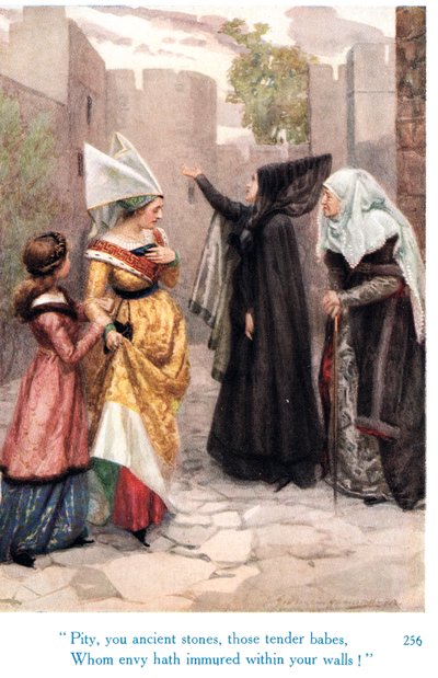 Lástima, piedras antiguas, de esos tiernos niños a los que la envidia ha encerrado entre sus muros", ilustración de "Shakespeare