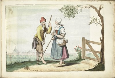 Pareja de granjeros en conversación de Gesina ter Borch (signed by artist)