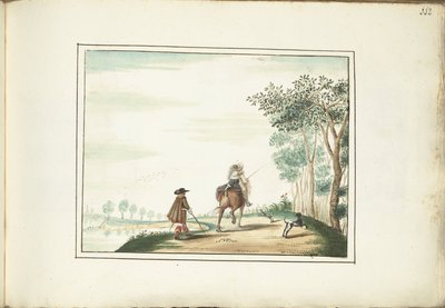 Caballero y dama a caballo y un peatón en un paisaje de Gesina ter Borch (signed by artist)