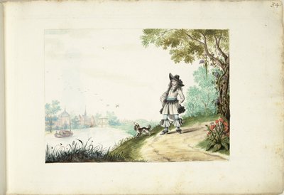 Señor caminando junto a un río de Gesina ter Borch (signed by artist)