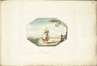 Lechera con baldes en un paisaje de Gesina ter Borch (signed by artist)