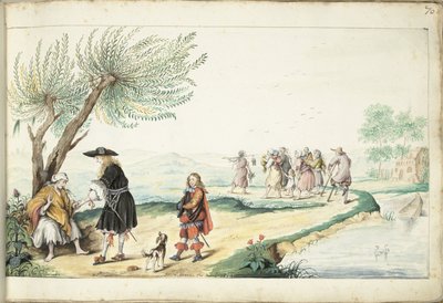 Mujer gitana lee la mano de un caballero (¿Moisés?) de Gesina ter Borch (signed by artist)