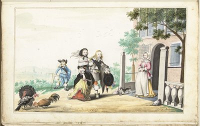 Pareja saluda a una señora en la puerta de una casa de campo de Gesina ter Borch (signed by artist)