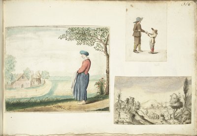 La esposa del granjero, los niños con manzanas y un paisaje montañoso de Gesina ter Borch