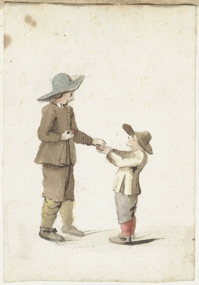 El chico le da una manzana a un chico más joven. de Gesina ter Borch