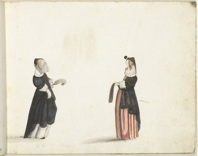dos, posición, mujeres, en perfil de Gesina ter Borch