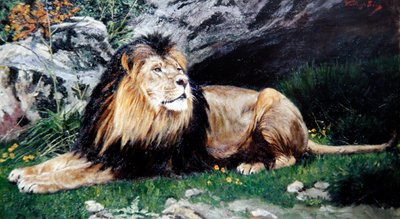 Un león de Berbería o Atlas, c.1890-1900 de Geza Vastagh