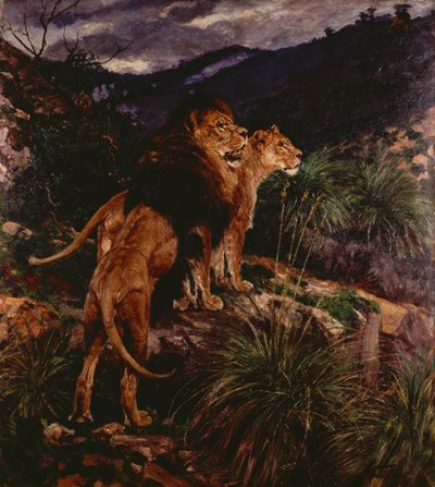 Leones acechando de Geza Vastagh
